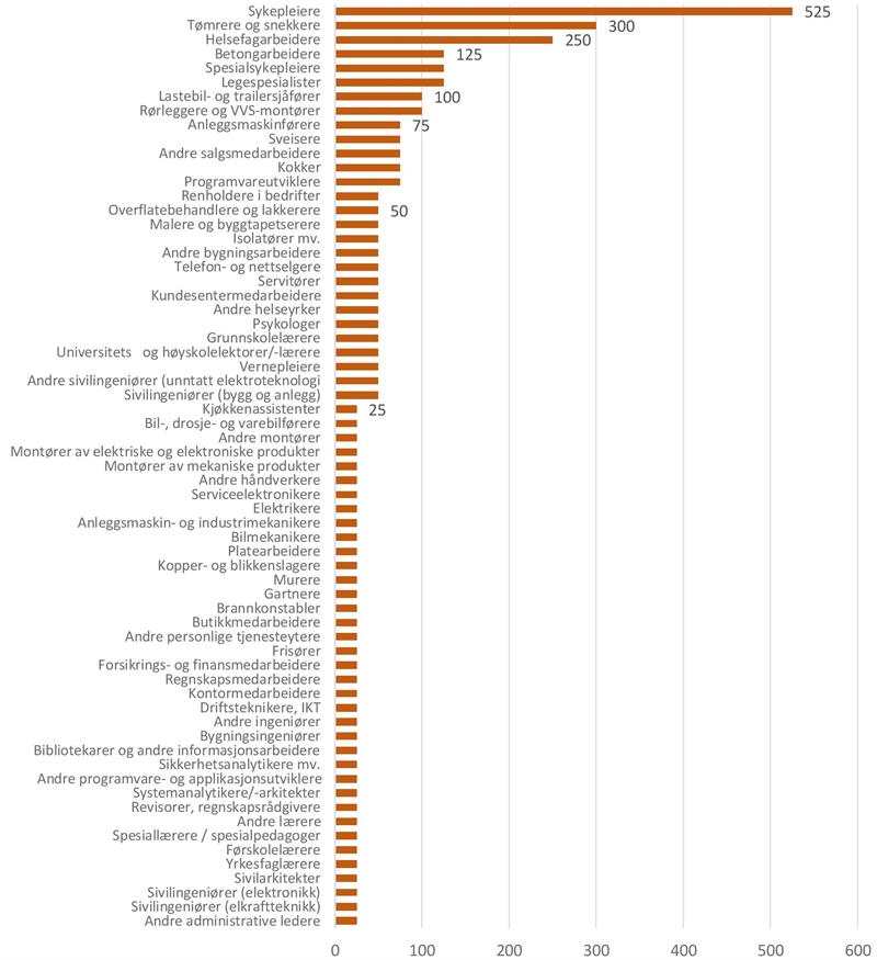 Rapport NAV Trøndelags bedriftsundersøkelse 2021 Mangel etter yrke