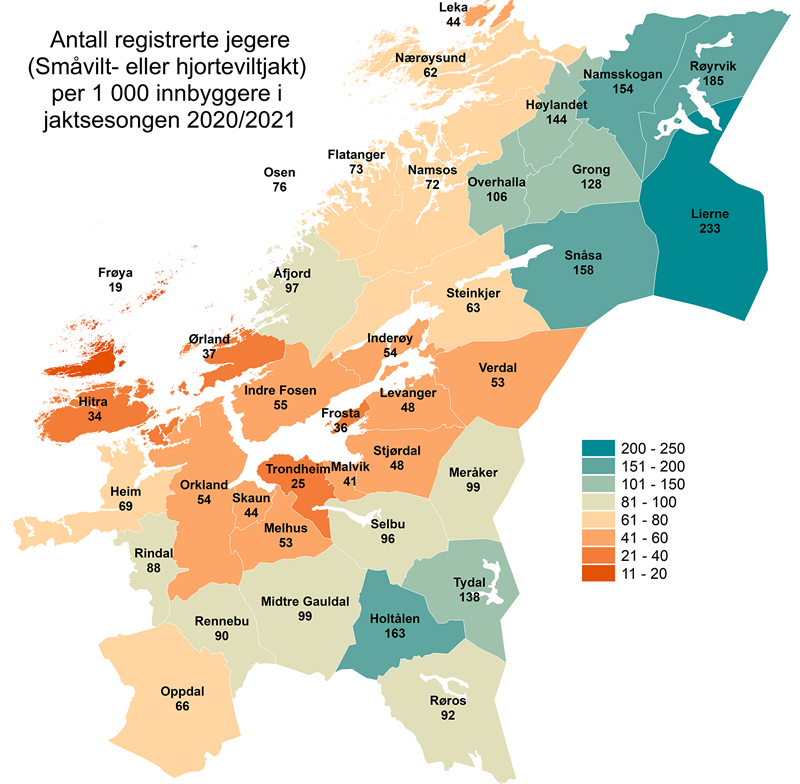 Antall registerte jegere per 1000 innbygere- 2020-2021