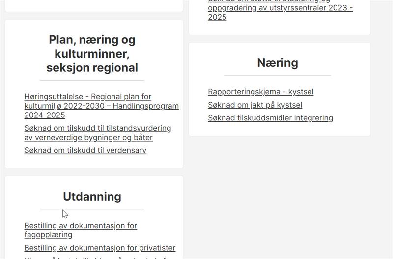 Skjermdump av skjemasiden til Trøndelag fylkeskommune