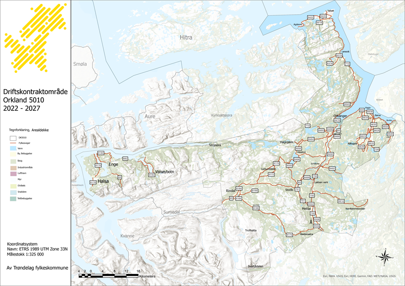 Kart som viser kontraktsområde Orkanger