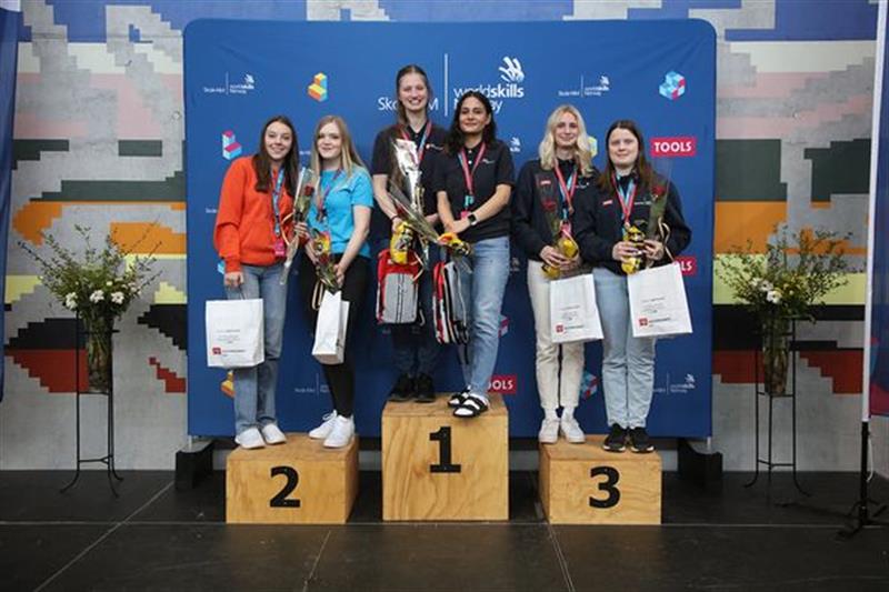 Sara Sørå og Sarah Flataunet (til høyre) tok bronse i barne- og ungdomsarbeiderfaget. Foto: Worldskills