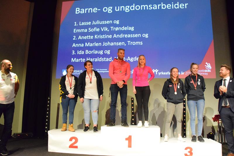 Lasse Juliussen og Emma Sofie Vik vant i barne- og ungdomsarbeiderklassen. Foto: Worldskills Norge