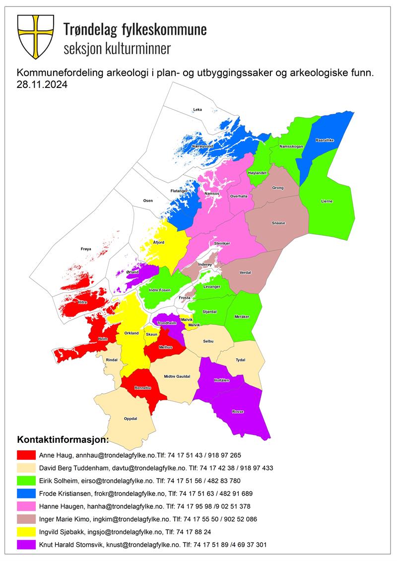 Kart over kommunefordeling for saksbehandlere i arkeologi og eldre tid 2025